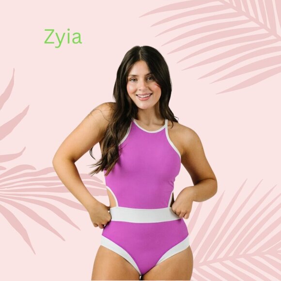 Zyia Pink and White One Piece Swimsuit Women medium gym swim beach new - Picture 5 of 5